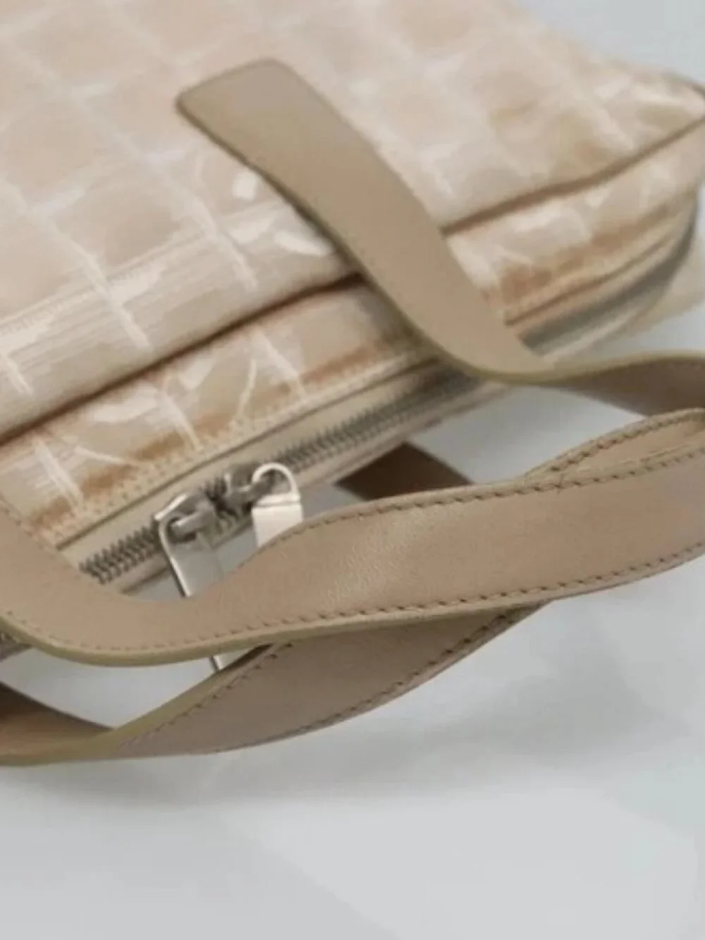 CHANEL New Travel line Hand Bag Nylon Beige CC Auth ti2897